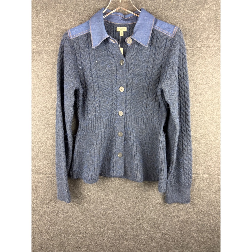 Anthropologie Pilcro Peplum Cable Cardigan Navy Denim Collar Womens M NWT $138